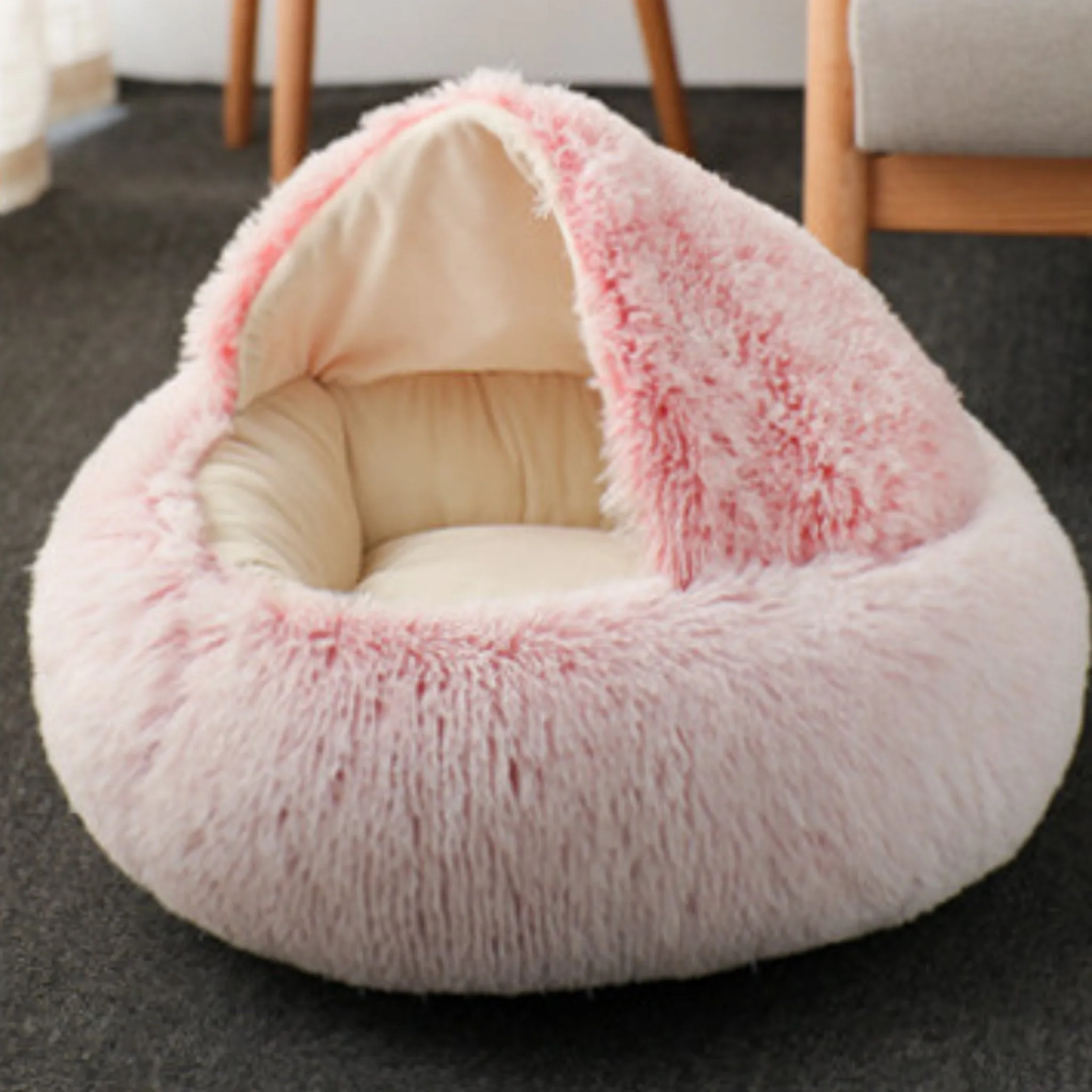 Soft Plush Pet Cave Bed for Medium Sized Cats & Dogs