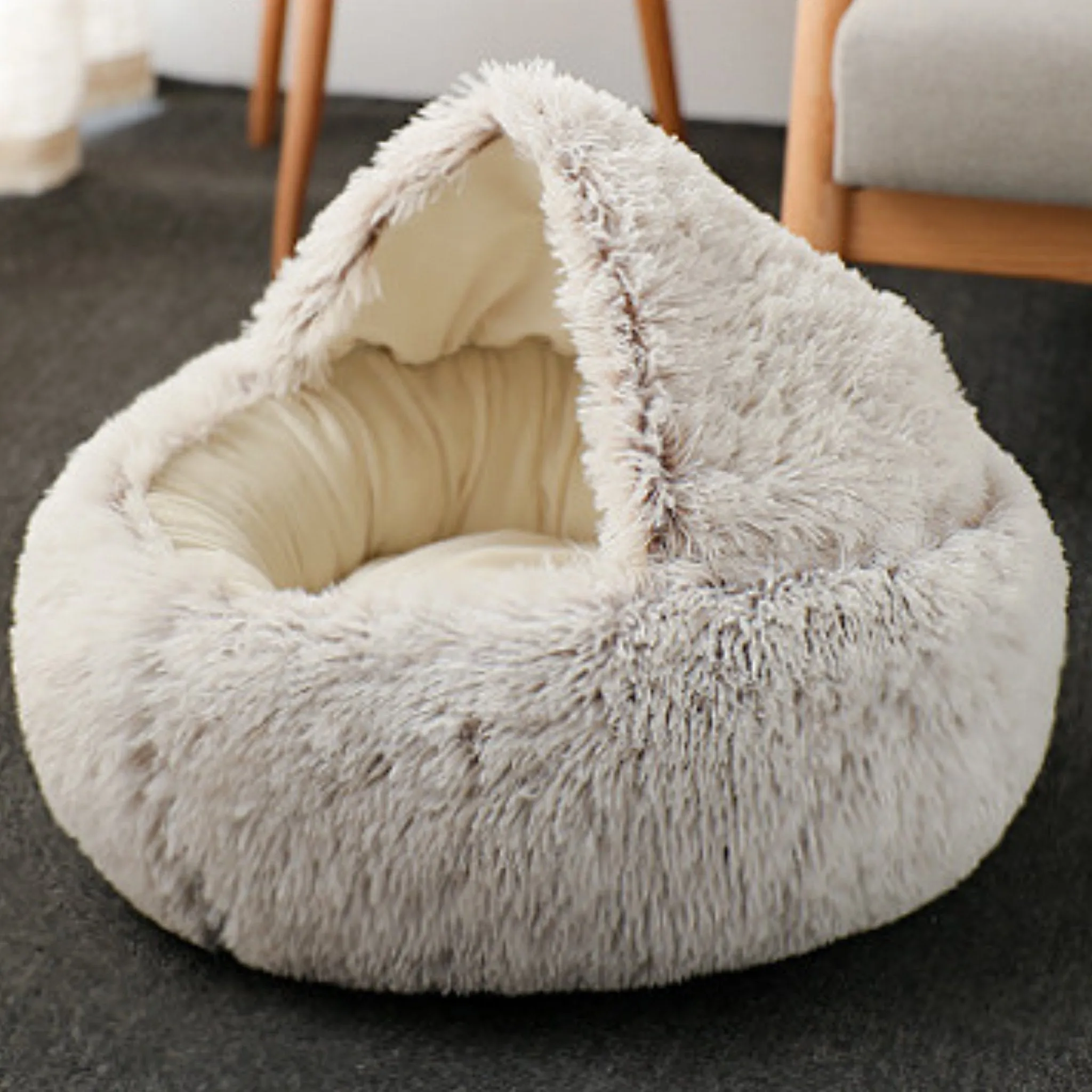 Soft Plush Pet Cave Bed for Medium Sized Cats & Dogs