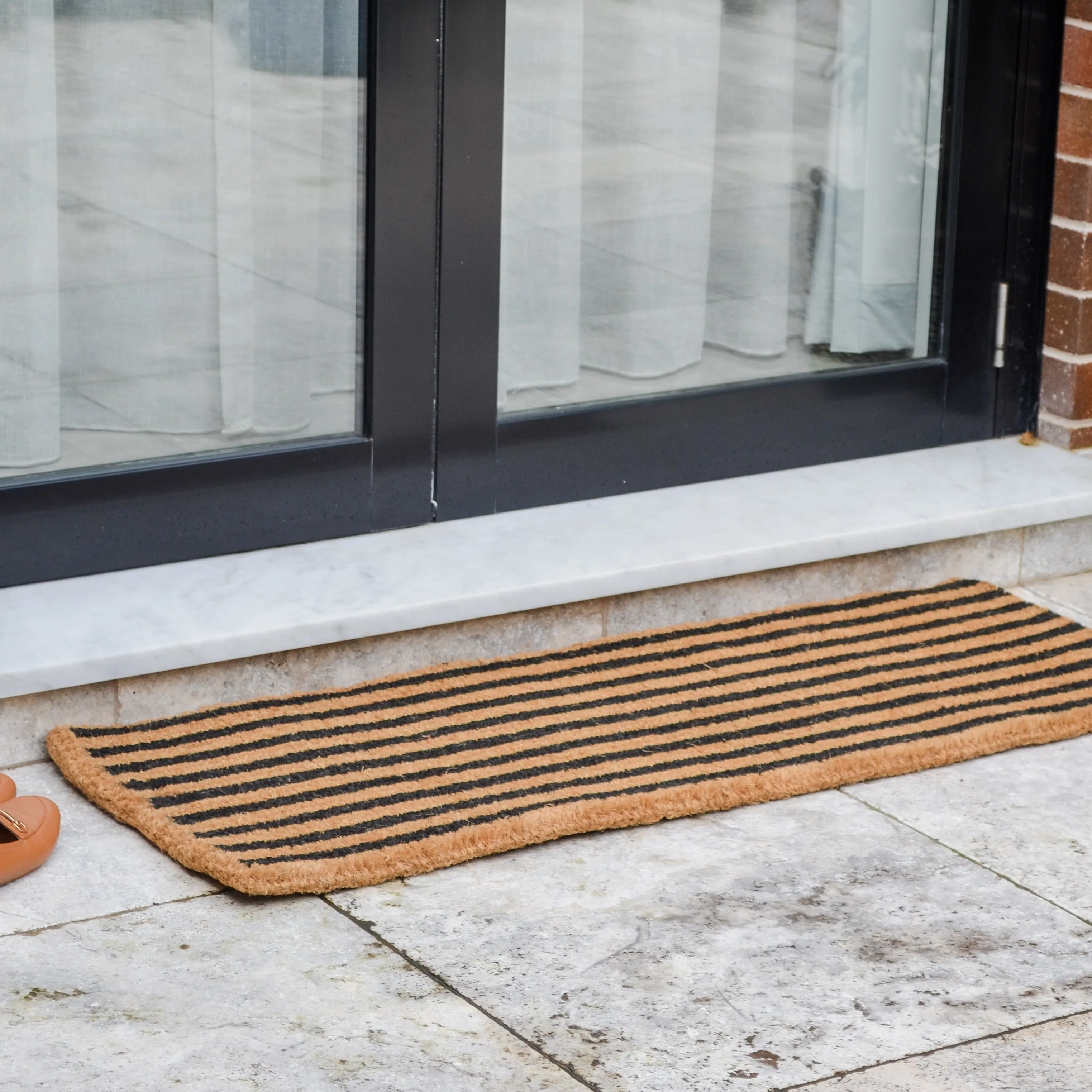 Straight Lines Black striped Coir Doormat